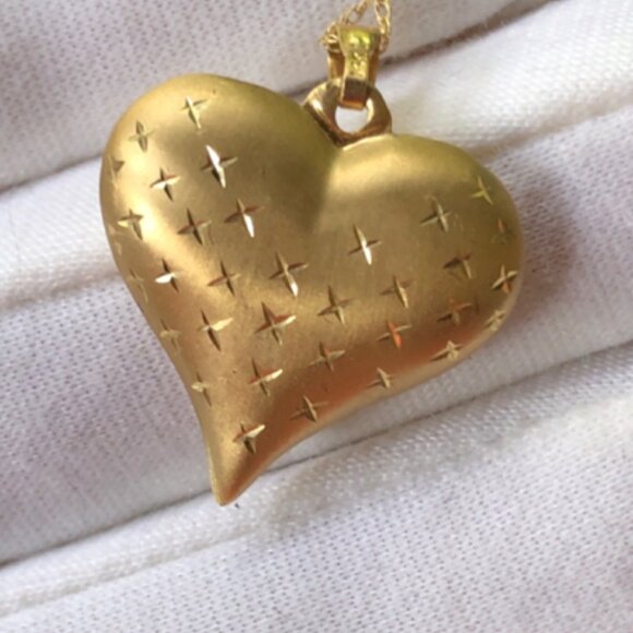 14K Yellow Gold Puffy Heart Pendant and 10K Gold Necklace - Picture 4 of 13